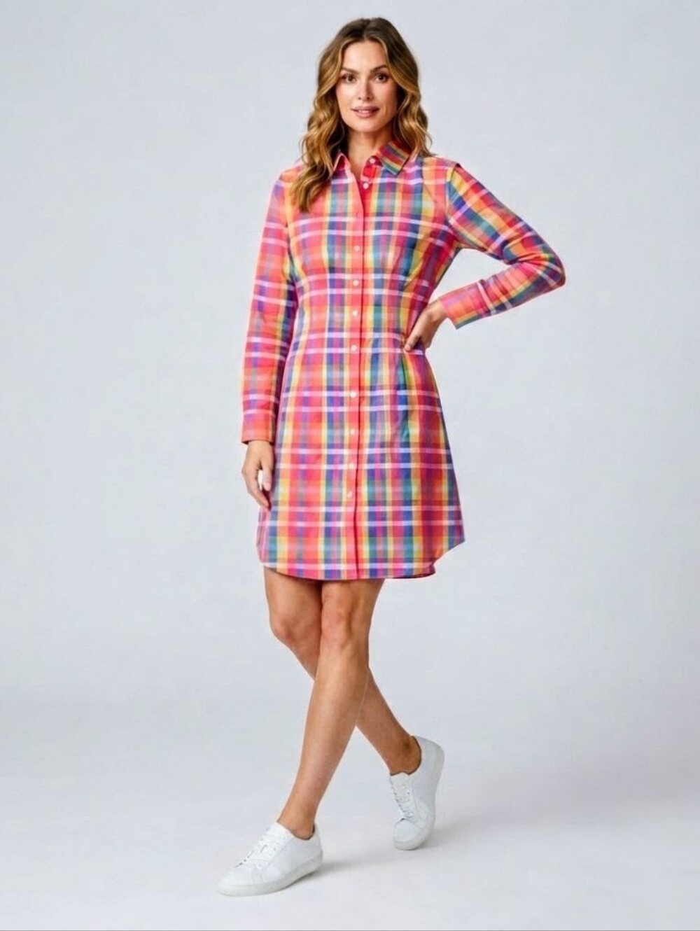 NWT Made With Love Vibrant Plaid Shirt Dress - Size M